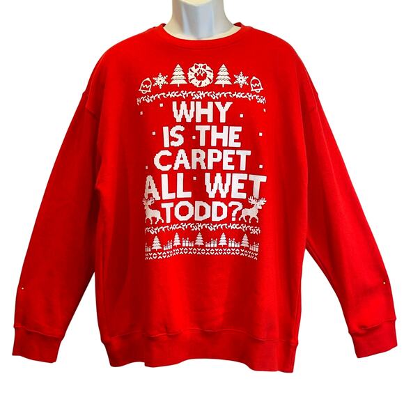 Awkward Styles WHY IS THE CARPET ALL WET TODD Ugly Christmas Sweatshirt Size XL - Picture 1 of 4